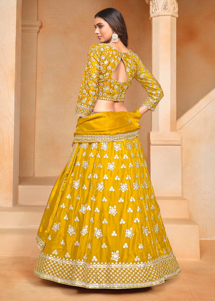 Buy Now Yellow Organza Embroidered Festive Lehenga Choli Online in USA, UK, Canada, UAE & Worldwide at Empress Clothing.