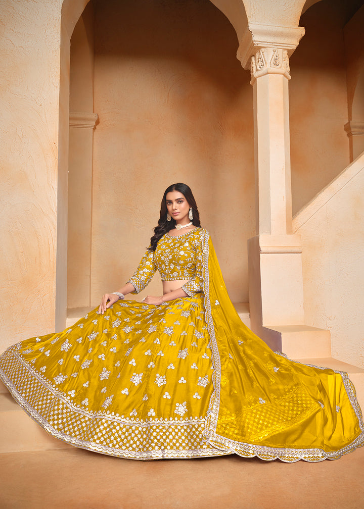 Buy Now Yellow Organza Embroidered Festive Lehenga Choli Online in USA, UK, Canada, UAE & Worldwide at Empress Clothing.