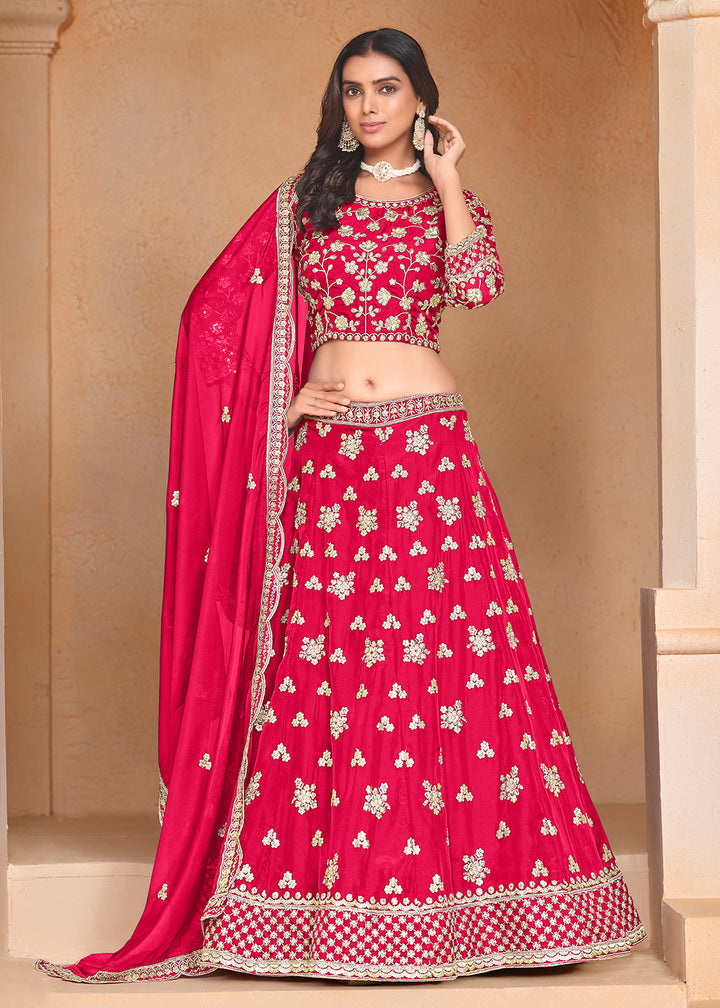 Buy Now Hot Pink Organza Embroidered Festive Lehenga Choli Online in USA, UK, Canada, UAE & Worldwide at Empress Clothing.