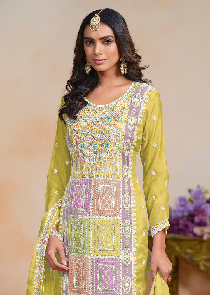 Buy Now Yellow Soft Organza Embroidered Festive Pant Style Suit Online in USA, UK, Canada, Germany & Worldwide at Empress Clothing.