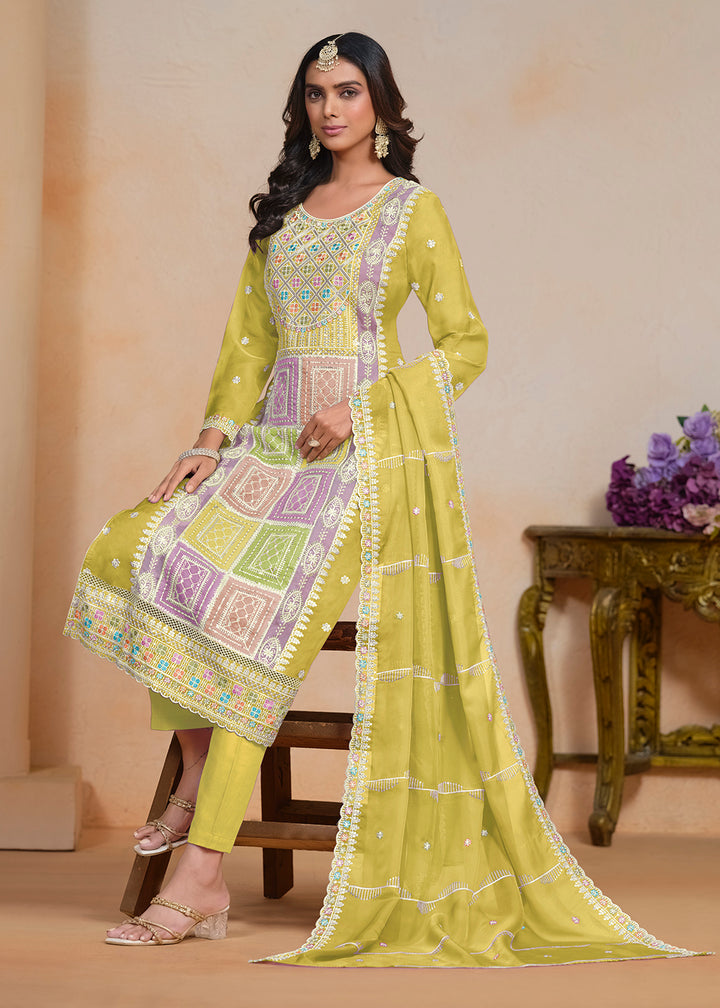 Buy Now Yellow Soft Organza Embroidered Festive Pant Style Suit Online in USA, UK, Canada, Germany & Worldwide at Empress Clothing.