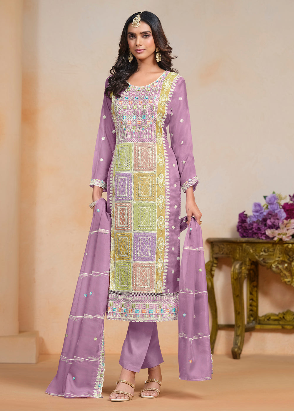 Buy Now Purple Soft Organza Embroidered Festive Pant Style Suit Online in USA, UK, Canada, Germany & Worldwide at Empress Clothing.