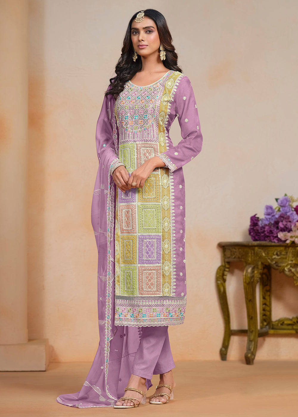 Buy Now Purple Soft Organza Embroidered Festive Pant Style Suit Online in USA, UK, Canada, Germany & Worldwide at Empress Clothing.