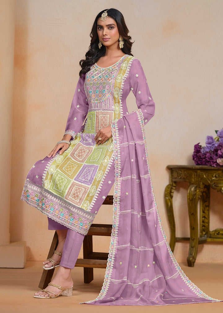 Buy Now Purple Soft Organza Embroidered Festive Pant Style Suit Online in USA, UK, Canada, Germany & Worldwide at Empress Clothing.