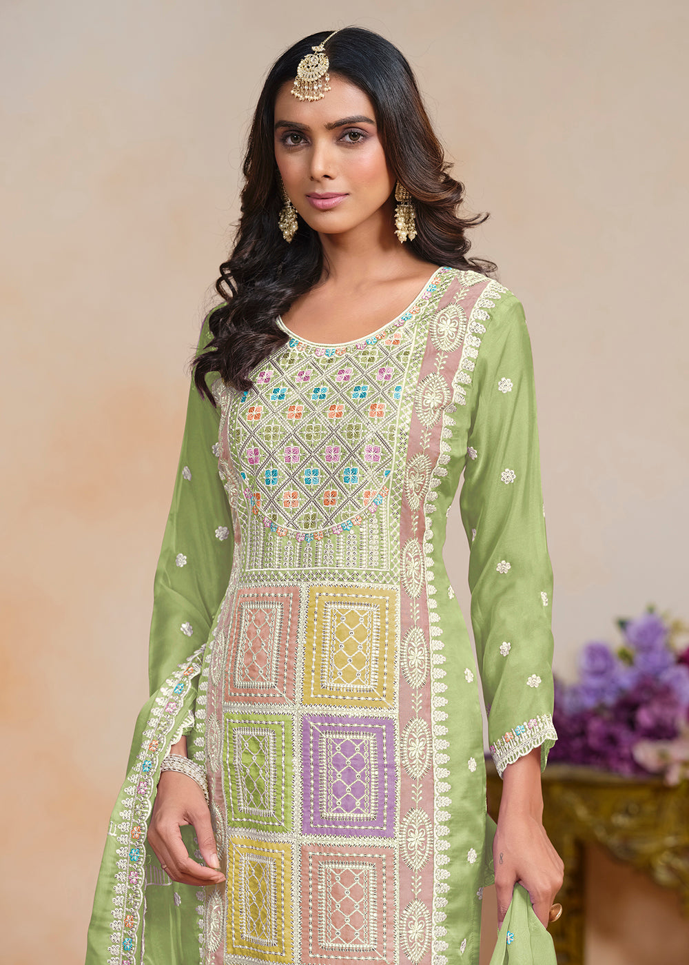 Buy Now Green Soft Organza Embroidered Festive Pant Style Suit Online in USA, UK, Canada, Germany & Worldwide at Empress Clothing.