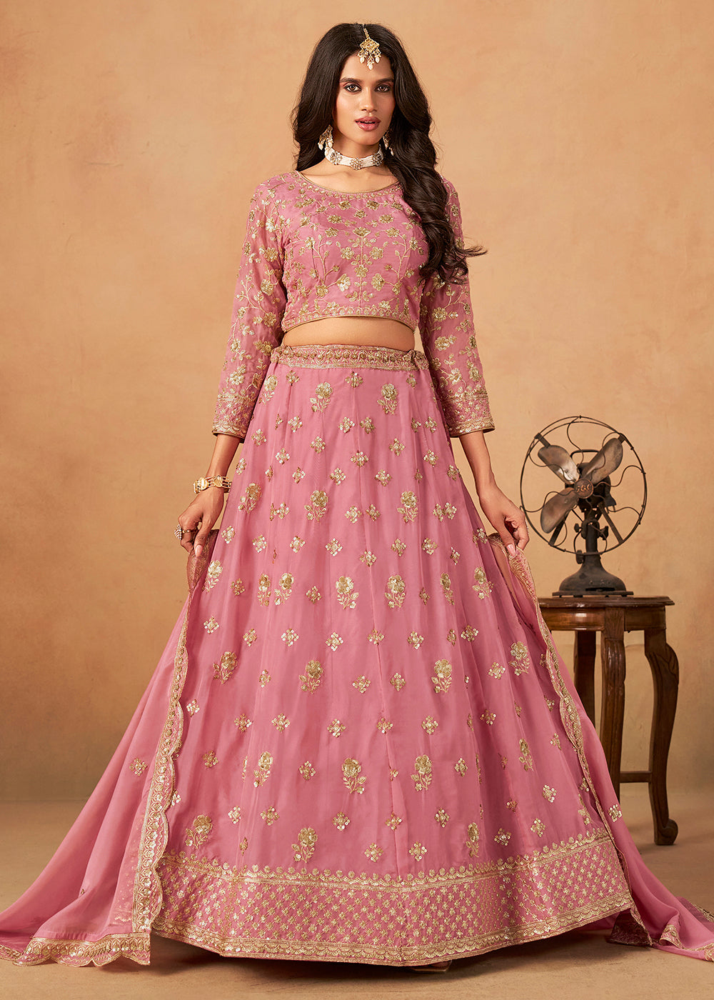 Buy Now A Line Style Pink Wedding Wear Lehenga Choli Online in US, UK, Canada, France, Italy, Germany, Austria, Singapore, UAE, Denmark & Worldwide at Empress.