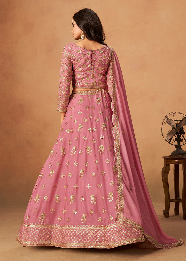 Buy Now A Line Style Pink Wedding Wear Lehenga Choli Online in US, UK, Canada, France, Italy, Germany, Austria, Singapore, UAE, Denmark & Worldwide at Empress.