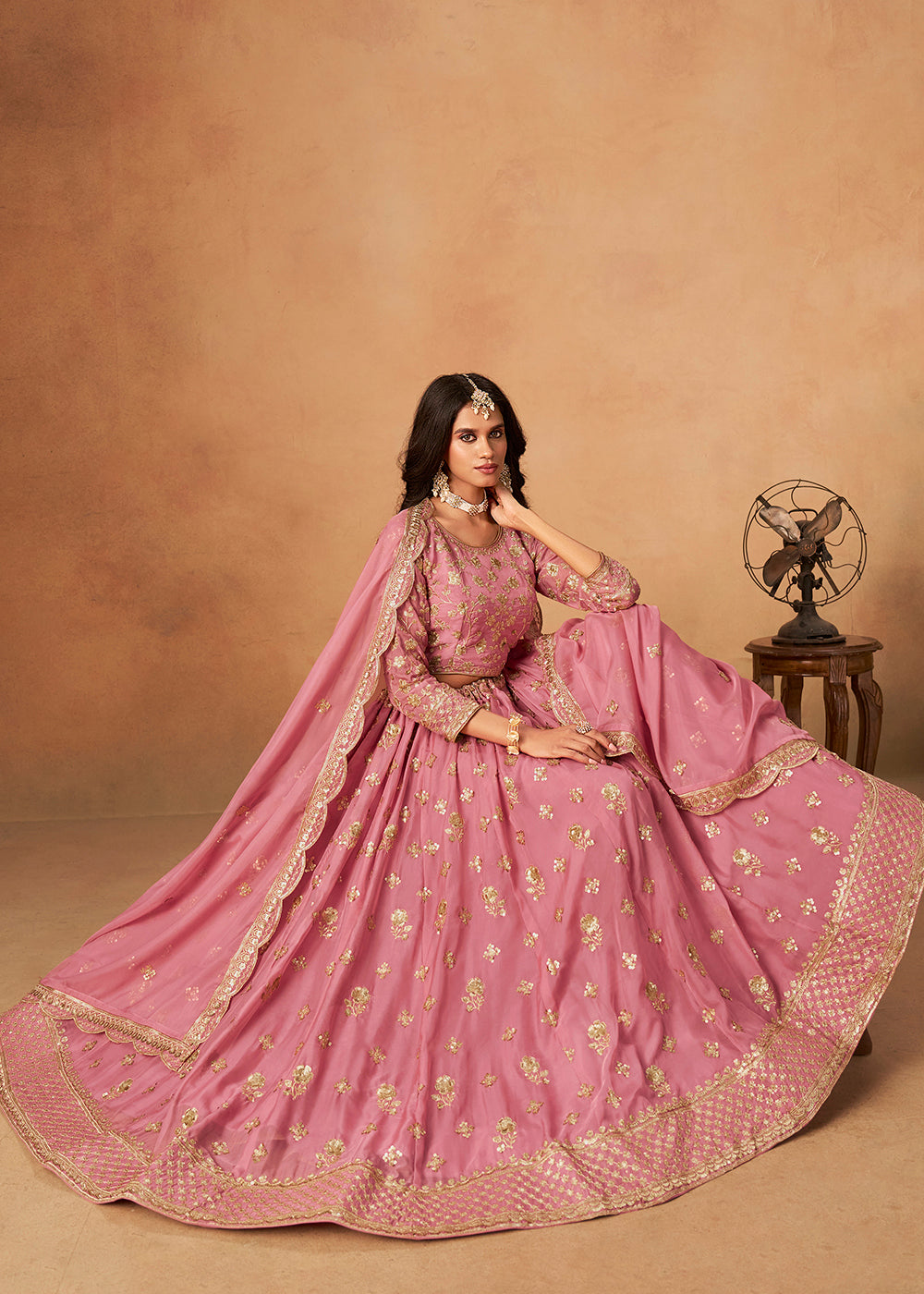 Buy Now A Line Style Pink Wedding Wear Lehenga Choli Online in US, UK, Canada, France, Italy, Germany, Austria, Singapore, UAE, Denmark & Worldwide at Empress.