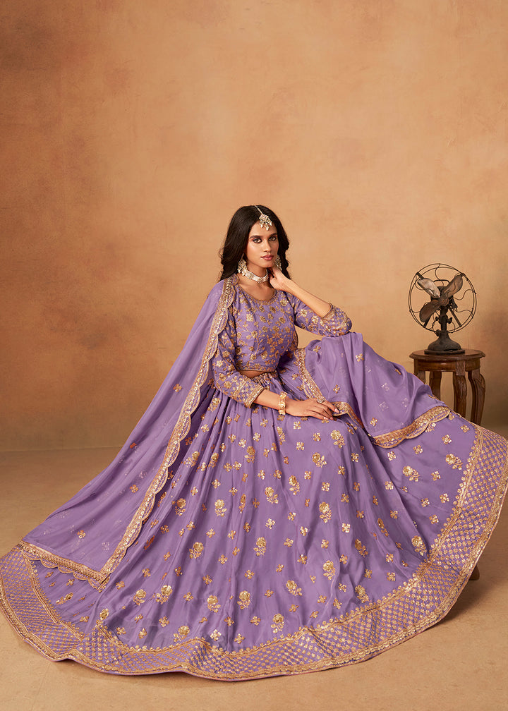 Buy Now A Line Style Purple Wedding Wear Lehenga Choli Online in US, UK, Canada, France, Italy, Germany, Austria, Singapore, UAE, Denmark & Worldwide at Empress.