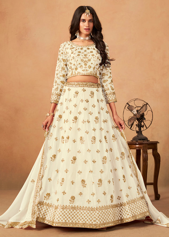 Buy Now A Line Style Off White Wedding Wear Lehenga Choli Online in US, UK, Canada, France, Italy, Germany, Austria, Singapore, Denmark & Worldwide at Empress.