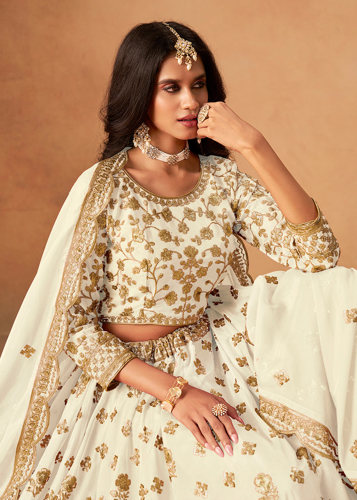 Buy Now A Line Style Off White Wedding Wear Lehenga Choli Online in US, UK, Canada, France, Italy, Germany, Austria, Singapore, Denmark & Worldwide at Empress.