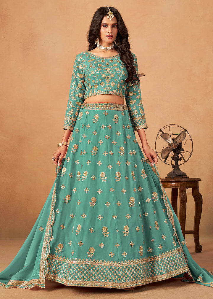 A Line Style Teal Wedding Wear Lehenga Choli
