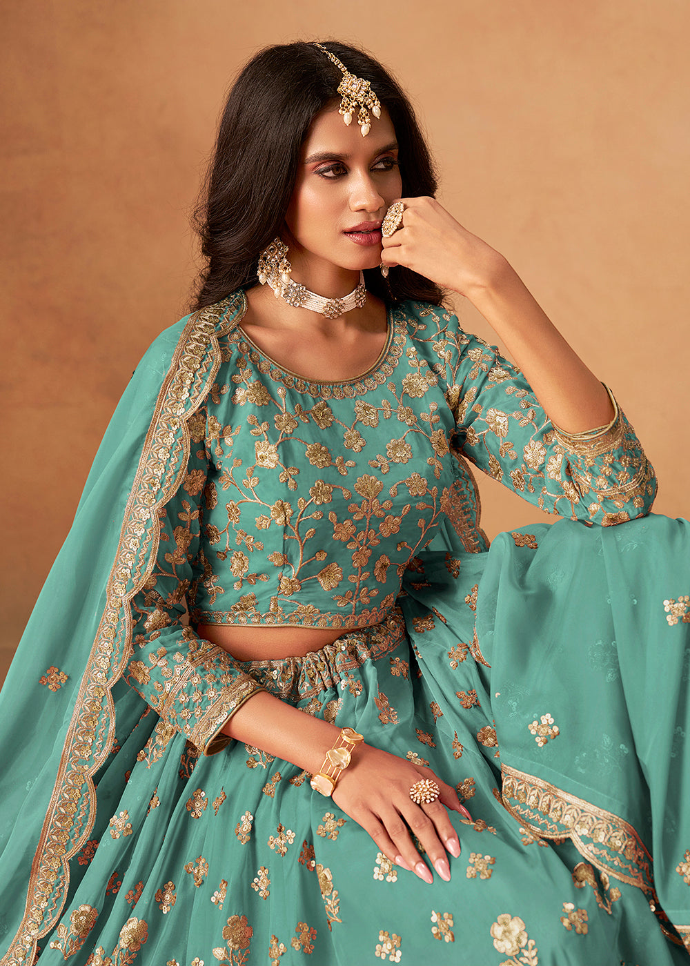 A Line Style Teal Wedding Wear Lehenga Choli