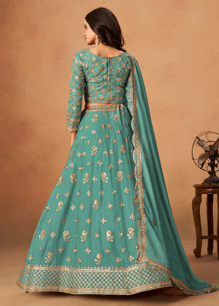A Line Style Teal Wedding Wear Lehenga Choli