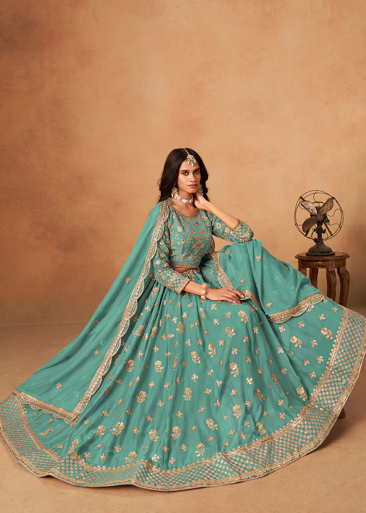 A Line Style Teal Wedding Wear Lehenga Choli