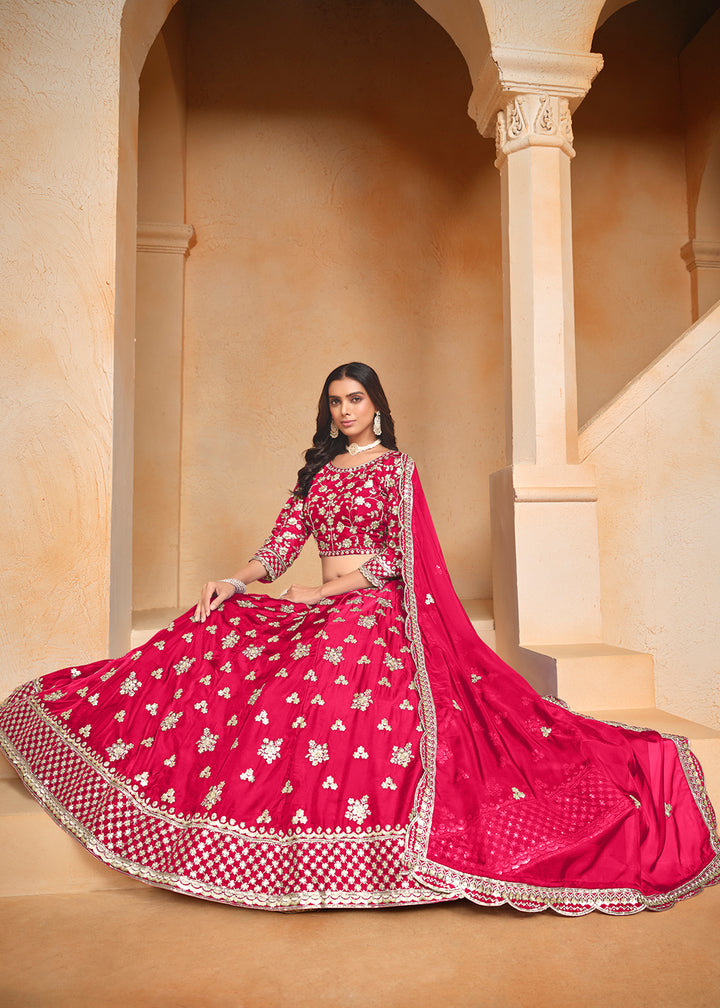 Buy Now Hot Pink Organza Embroidered Festive Lehenga Choli Online in USA, UK, Canada, UAE & Worldwide at Empress Clothing.