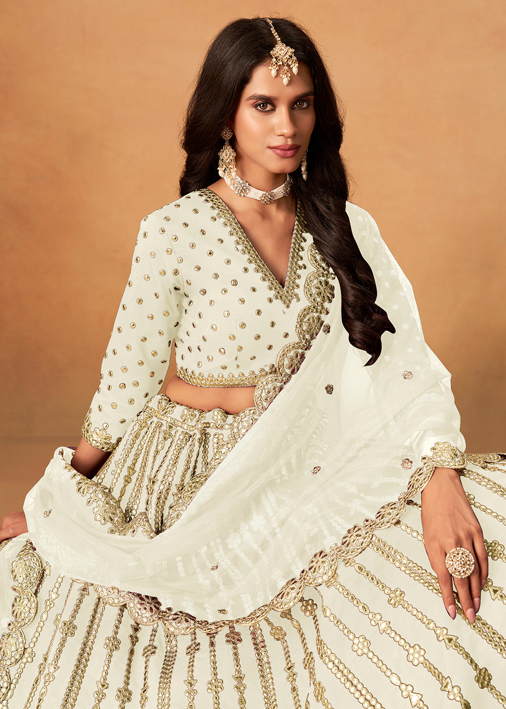 Buy Now Wedding Festive White Embroidered Lehenga Choli Online in US, UK, Canada, France, Italy, Germany, Austria, Singapore, Denmark & Worldwide at Empress.
