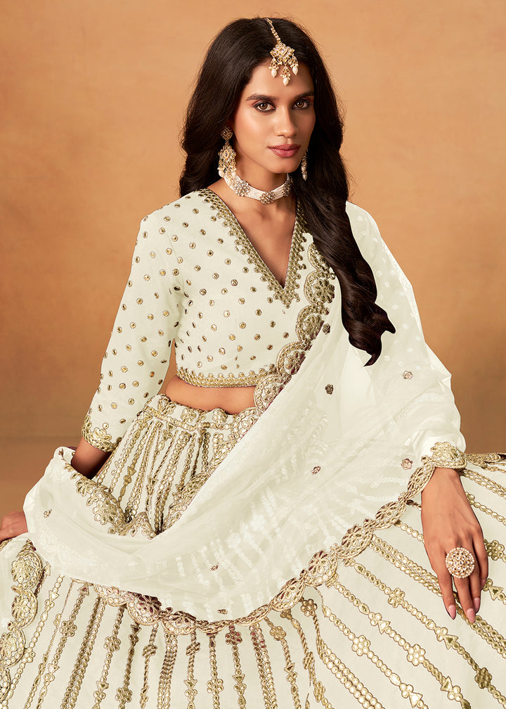 Buy Now Wedding Festive White Embroidered Lehenga Choli Online in US, UK, Canada, France, Italy, Germany, Austria, Singapore, Denmark & Worldwide at Empress.