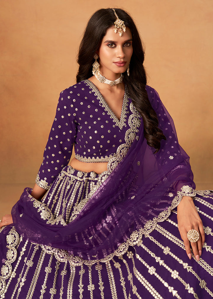 Buy Now Wedding Festive Purple Embroidered Lehenga Choli Online in US, UK, Canada, France, Italy, Germany, Austria, Singapore, Denmark & Worldwide at Empress.