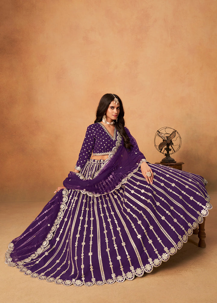 Buy Now Wedding Festive Purple Embroidered Lehenga Choli Online in US, UK, Canada, France, Italy, Germany, Austria, Singapore, Denmark & Worldwide at Empress.