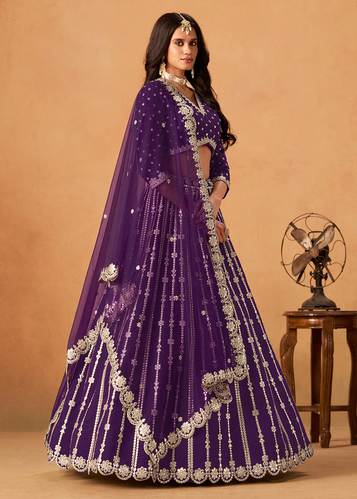 Buy Now Wedding Festive Purple Embroidered Lehenga Choli Online in US, UK, Canada, France, Italy, Germany, Austria, Singapore, Denmark & Worldwide at Empress.