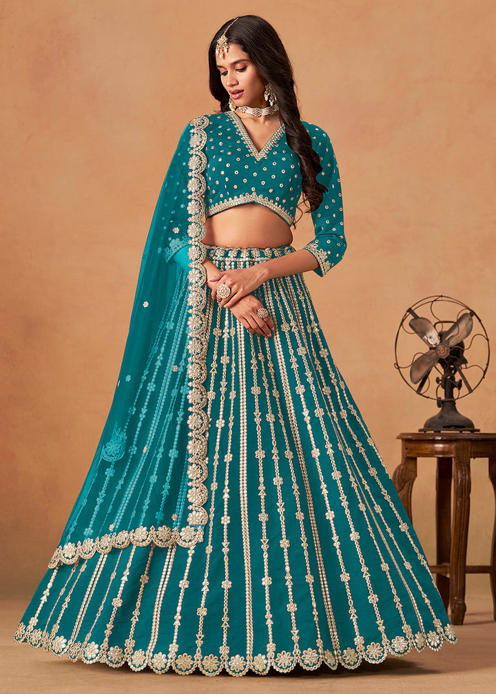 Buy Now Wedding Festive Rama Embroidered Lehenga Choli Online in US, UK, Canada, France, Italy, Germany, Austria, Singapore, Denmark & Worldwide at Empress.