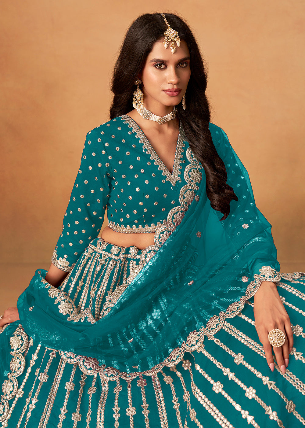Buy Now Wedding Festive Rama Embroidered Lehenga Choli Online in US, UK, Canada, France, Italy, Germany, Austria, Singapore, Denmark & Worldwide at Empress.