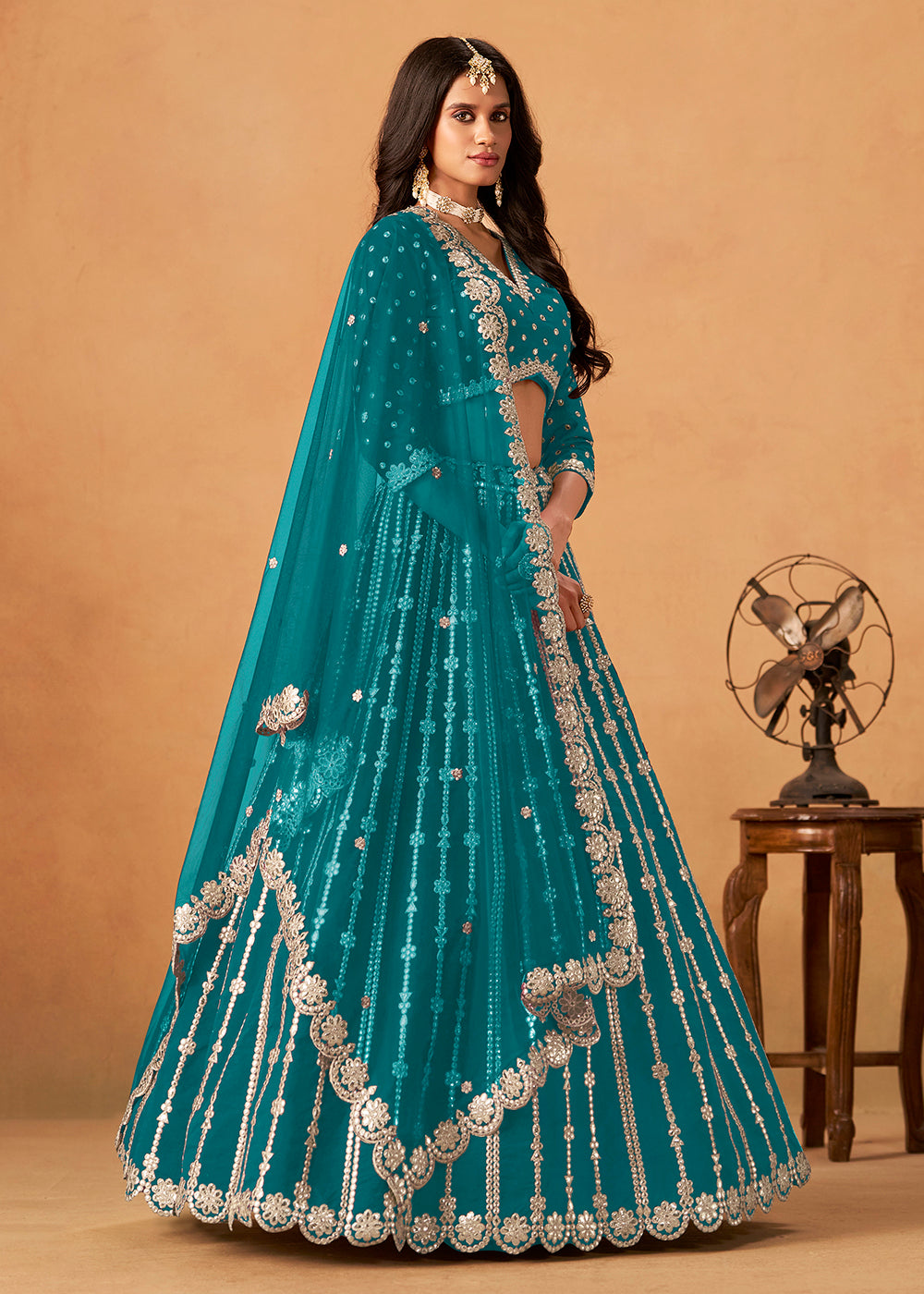 Buy Now Wedding Festive Rama Embroidered Lehenga Choli Online in US, UK, Canada, France, Italy, Germany, Austria, Singapore, Denmark & Worldwide at Empress.