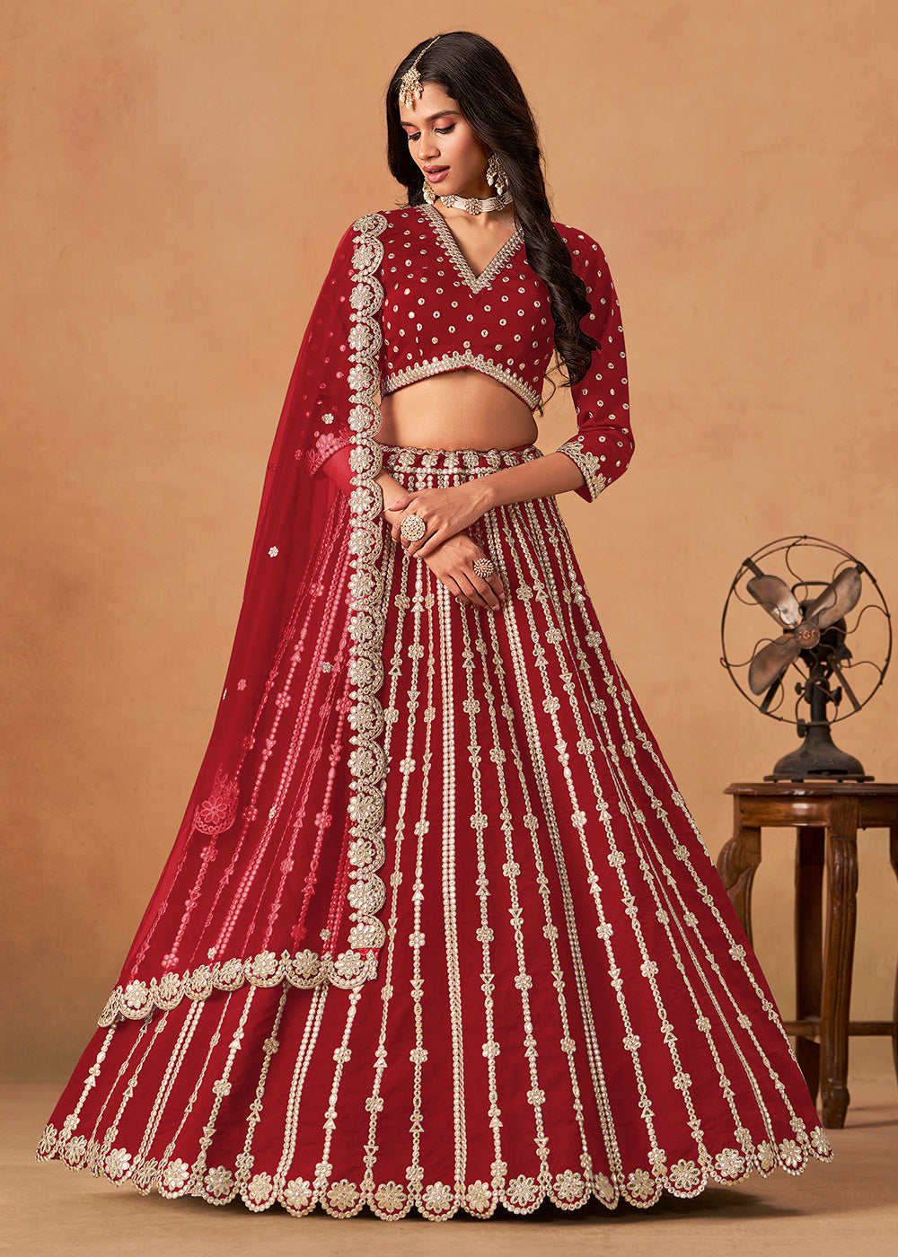 Buy Now Wedding Festive Red Embroidered Lehenga Choli Online in US, UK, Canada, France, Italy, Germany, Austria, Singapore, Denmark & Worldwide at Empress.