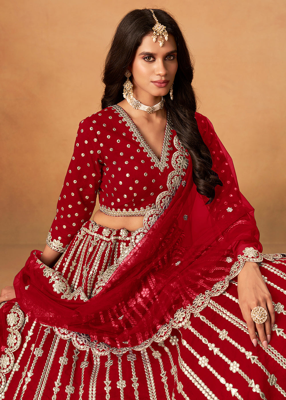Buy Now Wedding Festive Red Embroidered Lehenga Choli Online in US, UK, Canada, France, Italy, Germany, Austria, Singapore, Denmark & Worldwide at Empress.