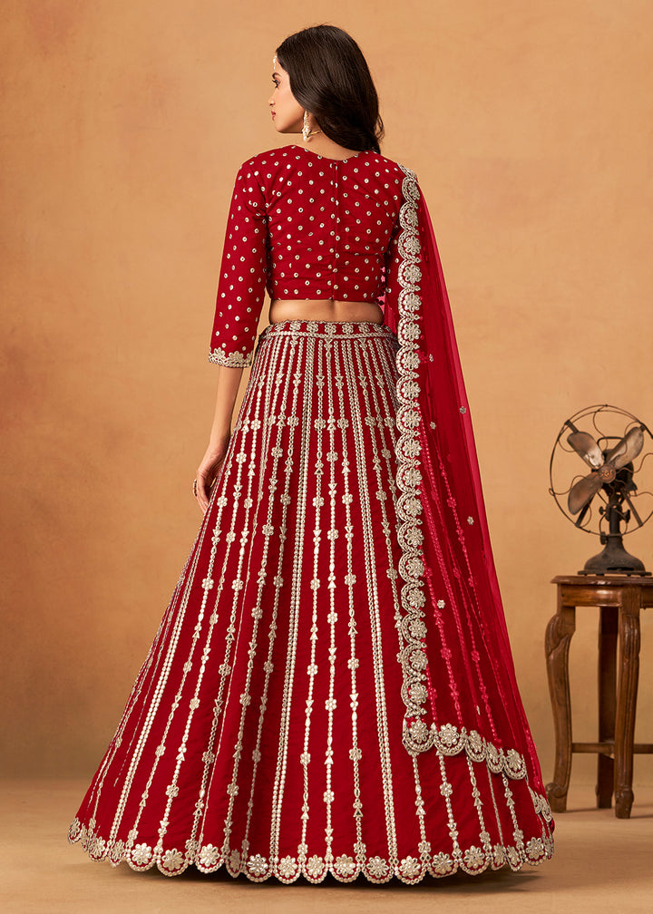 Buy Now Wedding Festive Red Embroidered Lehenga Choli Online in US, UK, Canada, France, Italy, Germany, Austria, Singapore, Denmark & Worldwide at Empress.