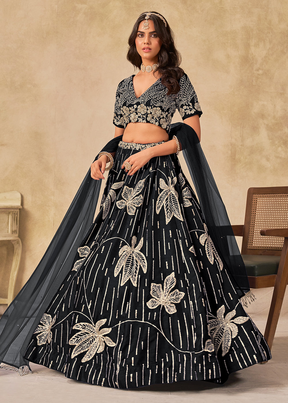 Buy Now Adorable Black Art Silk Embroidered Lehenga Choli Online in US, UK, Canada, France, Italy, Germany, Austria, Singapore, Denmark & Worldwide at Empress.