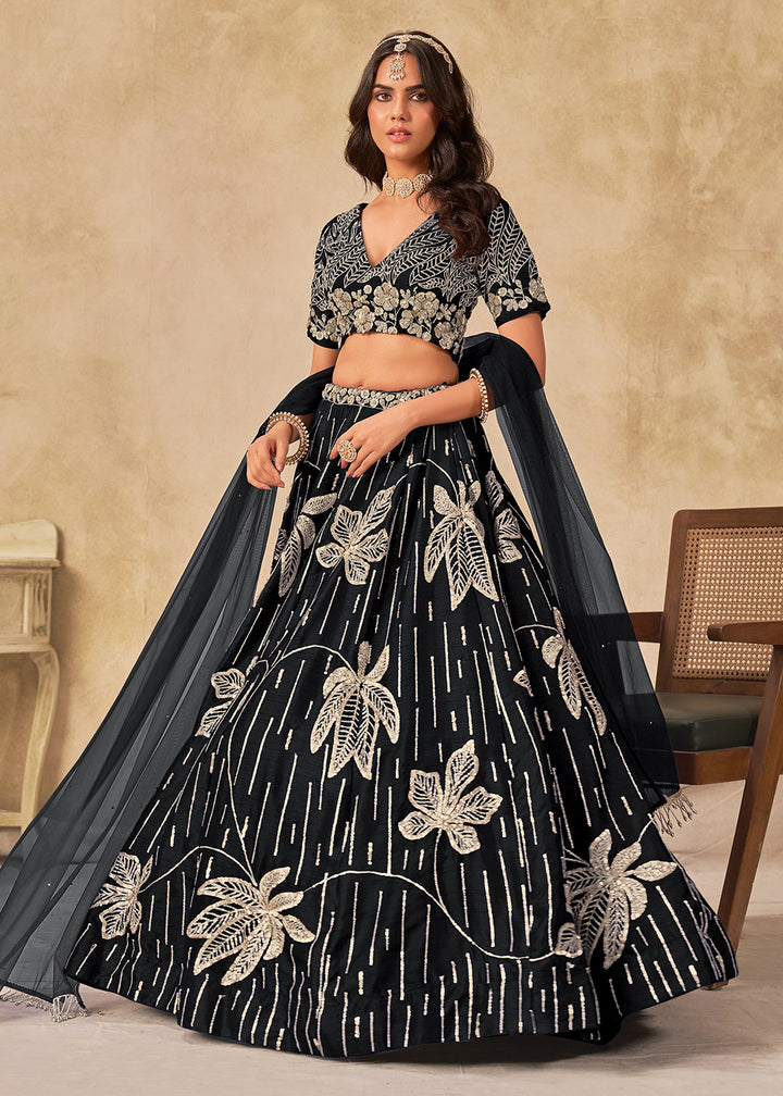 Buy Now Adorable Black Art Silk Embroidered Lehenga Choli Online in US, UK, Canada, France, Italy, Germany, Austria, Singapore, Denmark & Worldwide at Empress.