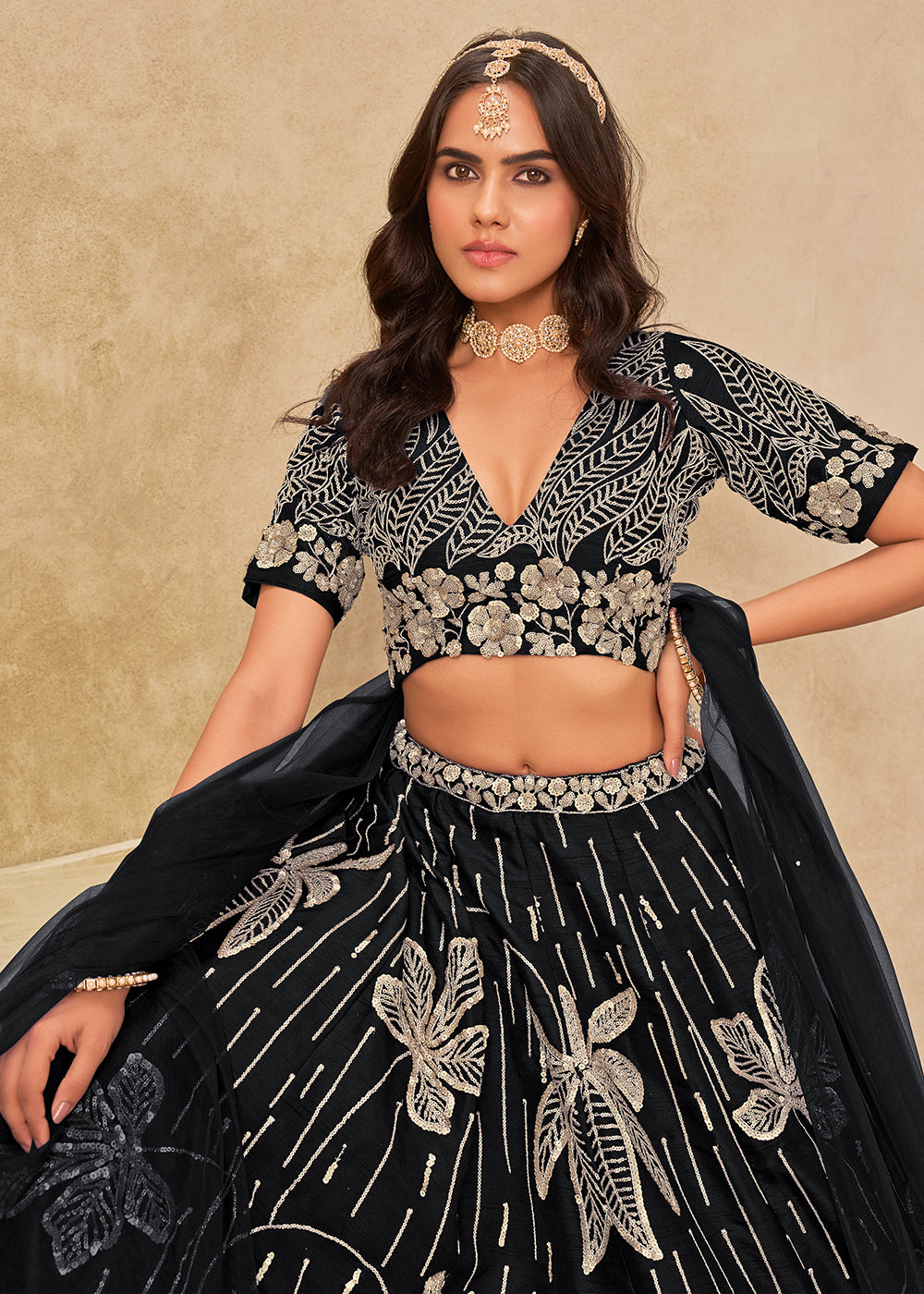Buy Now Adorable Black Art Silk Embroidered Lehenga Choli Online in US, UK, Canada, France, Italy, Germany, Austria, Singapore, Denmark & Worldwide at Empress.