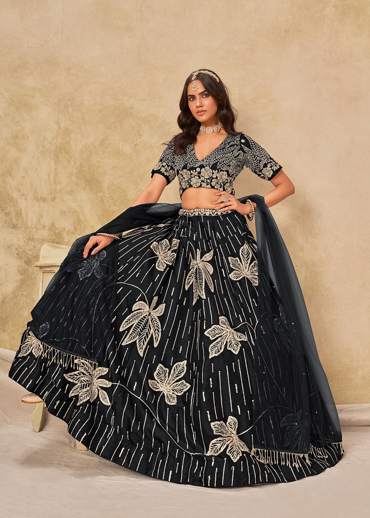 Buy Now Adorable Black Art Silk Embroidered Lehenga Choli Online in US, UK, Canada, France, Italy, Germany, Austria, Singapore, Denmark & Worldwide at Empress.