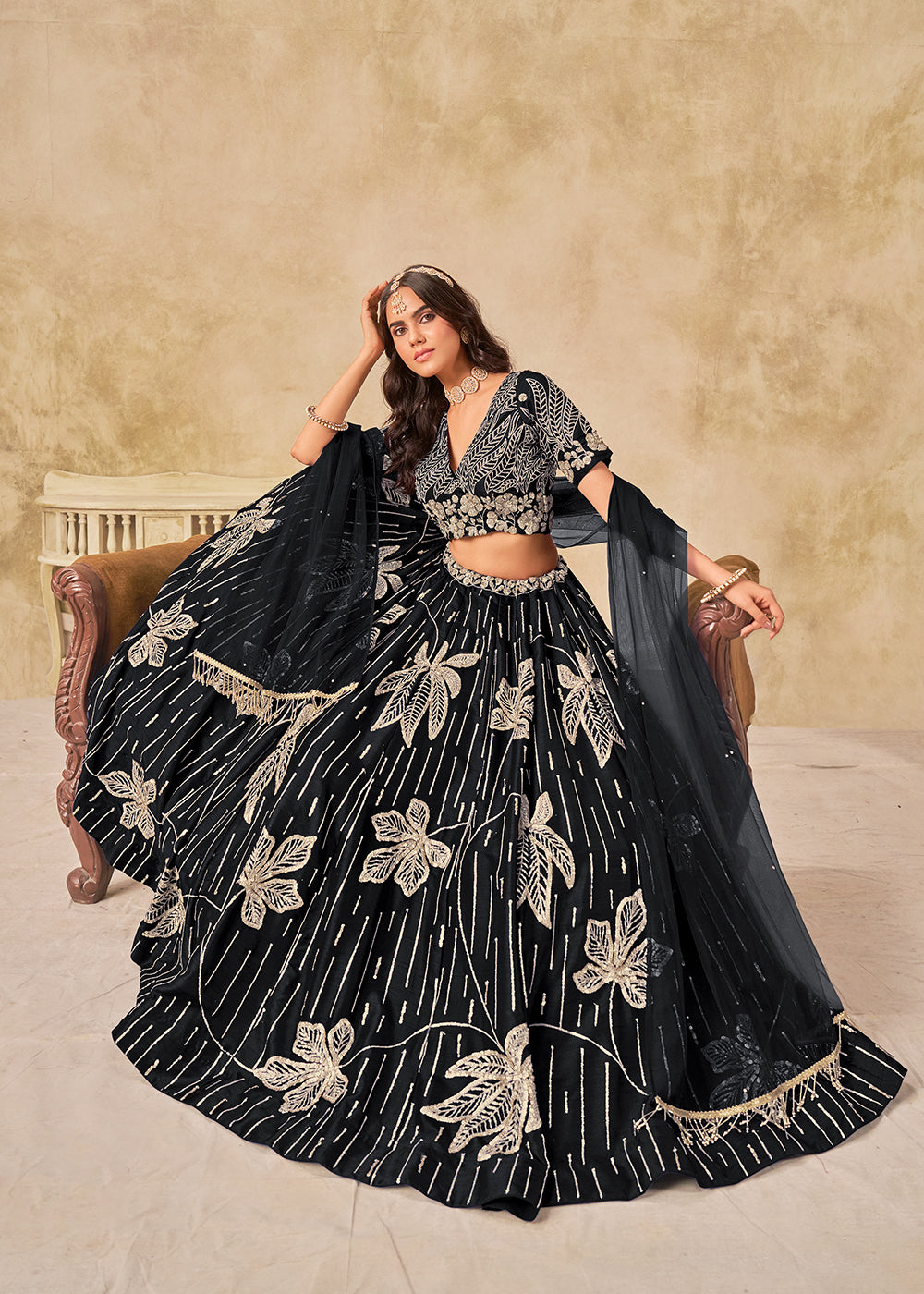 Buy Now Adorable Black Art Silk Embroidered Lehenga Choli Online in US, UK, Canada, France, Italy, Germany, Austria, Singapore, Denmark & Worldwide at Empress.