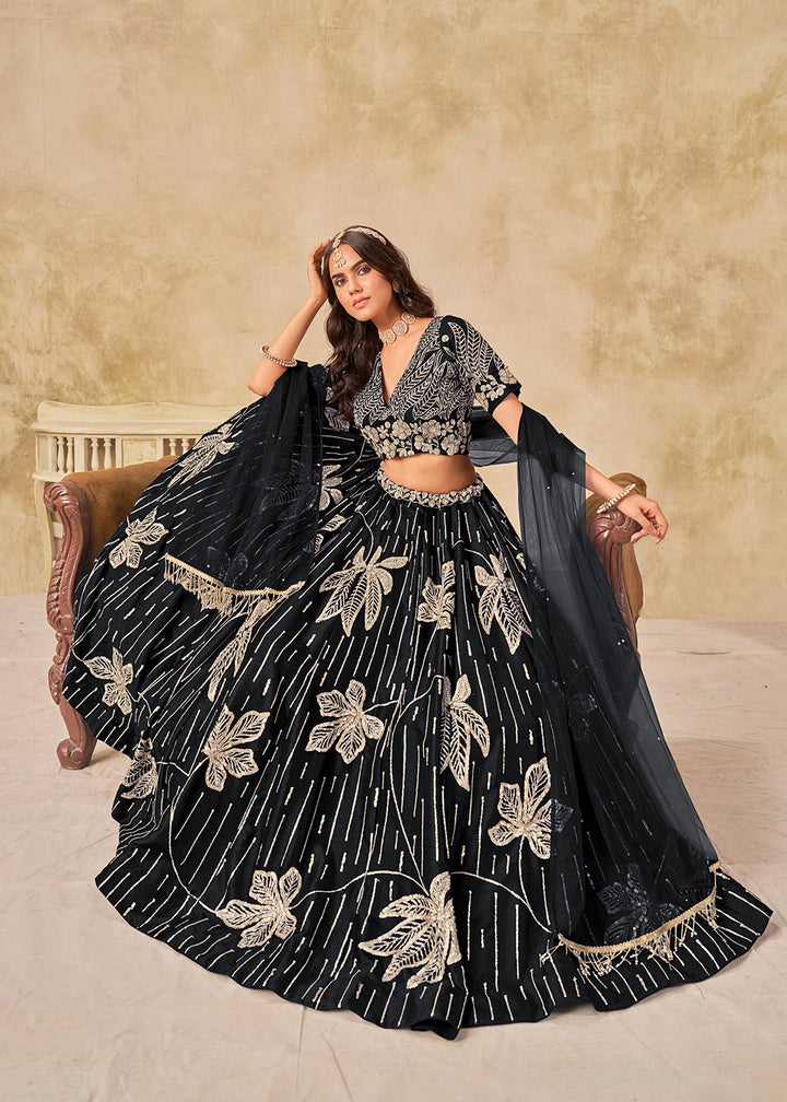 Buy Now Adorable Black Art Silk Embroidered Lehenga Choli Online in US, UK, Canada, France, Italy, Germany, Austria, Singapore, Denmark & Worldwide at Empress.