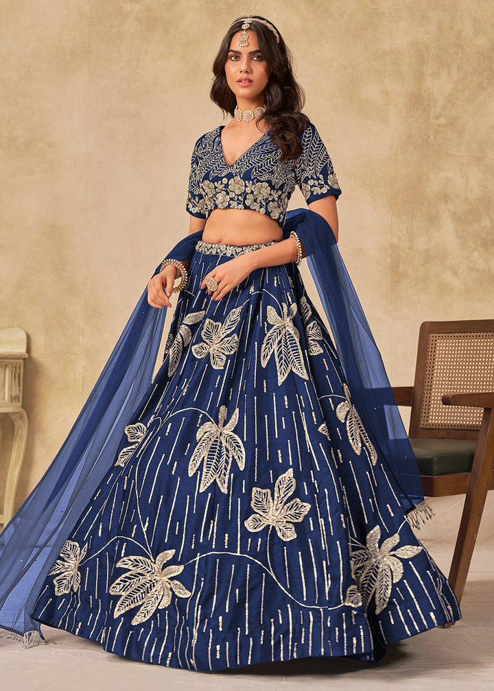 Buy Now Adorable Blue Art Silk Embroidered Lehenga Choli Online in US, UK, Canada, France, Italy, Germany, Austria, Singapore, Denmark & Worldwide at Empress.