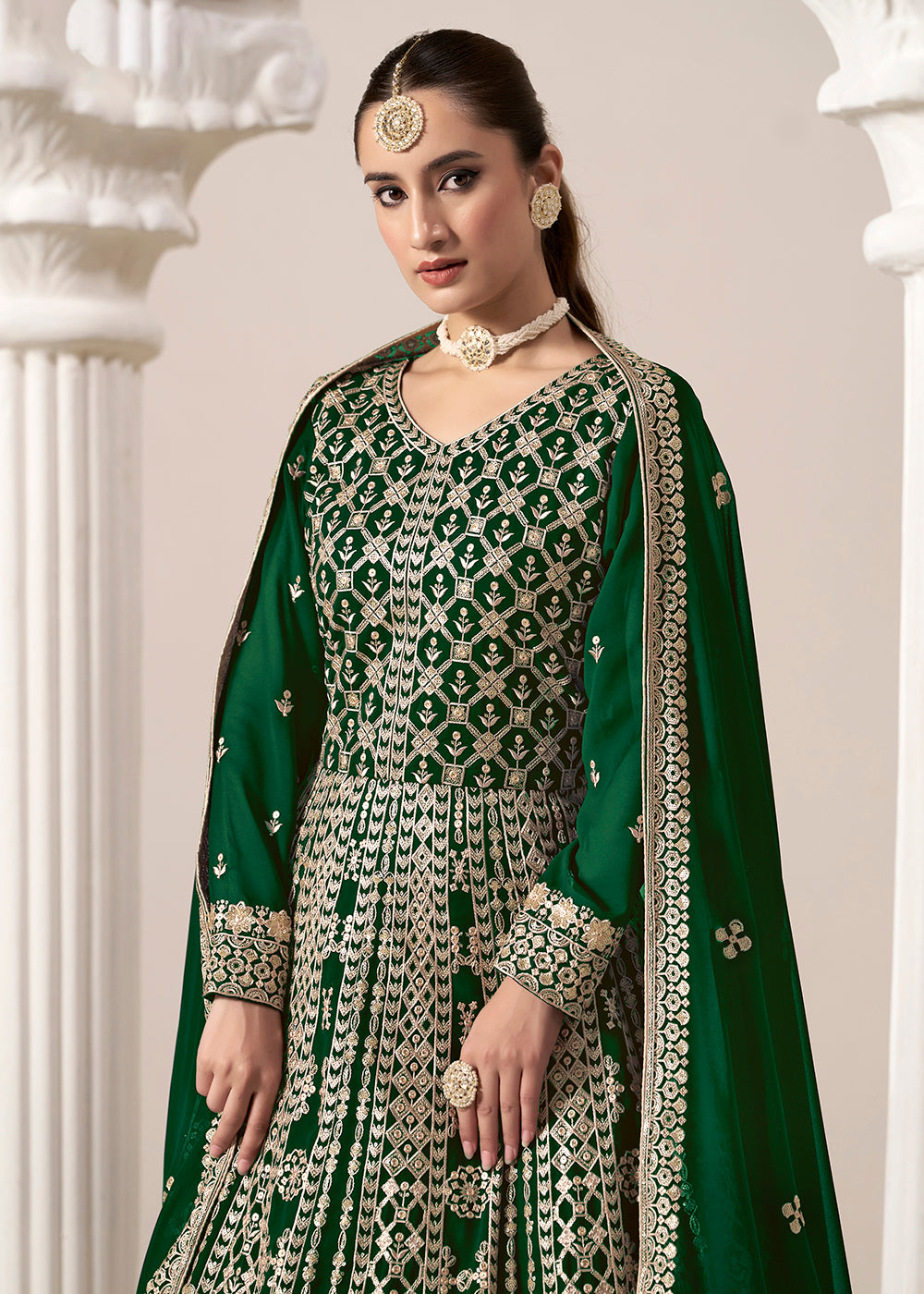 Buy Now Green All Over Embroidered Georgette Designer Anarkali Gown Online in USA, UK, Australia, Italy, Germany, Canada, UAE & Worldwide at Empress Clothing.