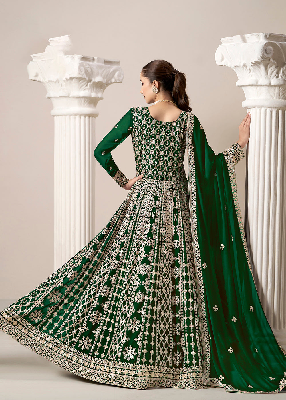 Buy Now Green All Over Embroidered Georgette Designer Anarkali Gown Online in USA, UK, Australia, Italy, Germany, Canada, UAE & Worldwide at Empress Clothing.