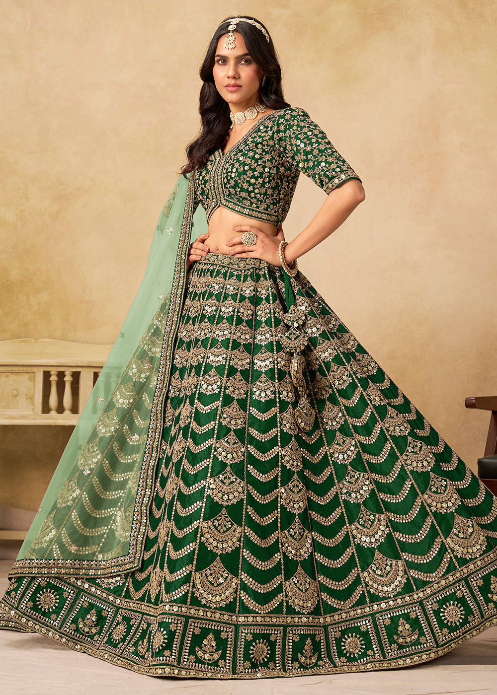 Buy Now Wedding Festive Art Silk Green Embroidered Lehenga Choli Online in US, UK, Canada, France, Germany, Sweden, Denmark, Ireland & Worldwide at Empress.