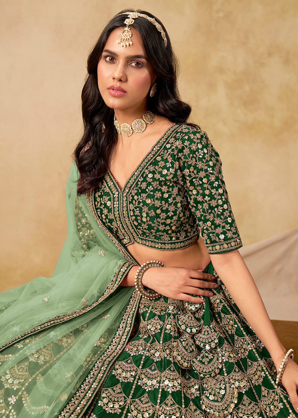 Buy Now Wedding Festive Art Silk Green Embroidered Lehenga Choli Online in US, UK, Canada, France, Germany, Sweden, Denmark, Ireland & Worldwide at Empress.