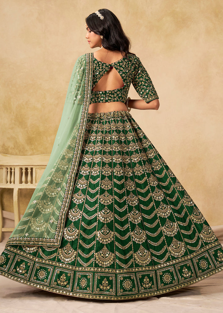 Buy Now Wedding Festive Art Silk Green Embroidered Lehenga Choli Online in US, UK, Canada, France, Germany, Sweden, Denmark, Ireland & Worldwide at Empress.