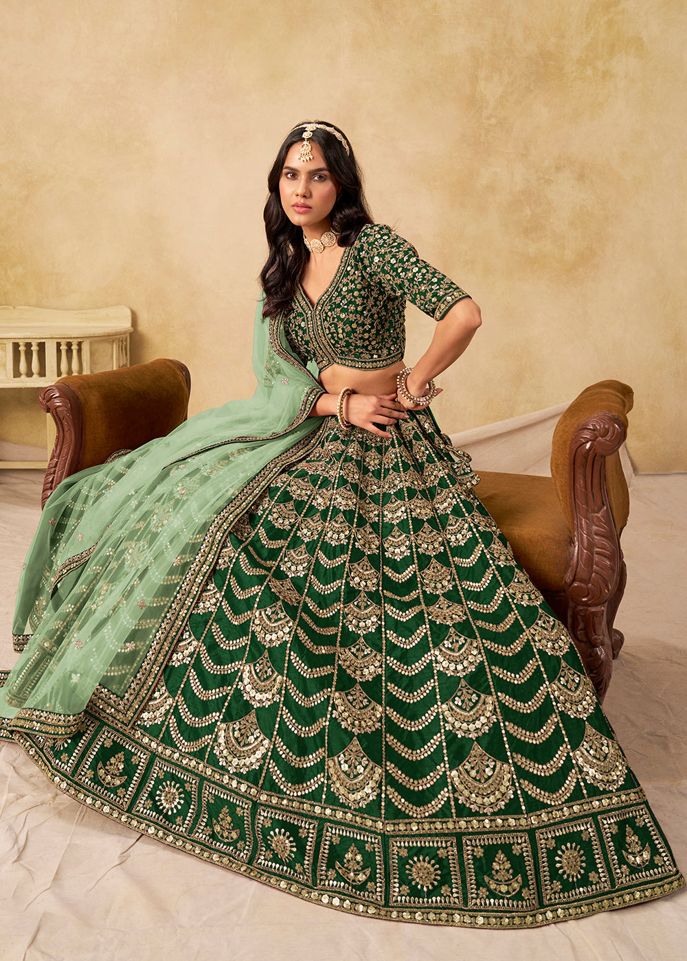 Buy Now Wedding Festive Art Silk Green Embroidered Lehenga Choli Online in US, UK, Canada, France, Germany, Sweden, Denmark, Ireland & Worldwide at Empress.
