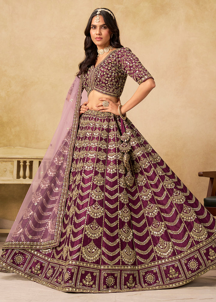 Buy Now Wedding Festive Art Silk Purple Embroidered Lehenga Choli Online in US, UK, Canada, France, Germany, Sweden, Denmark, Ireland & Worldwide at Empress.