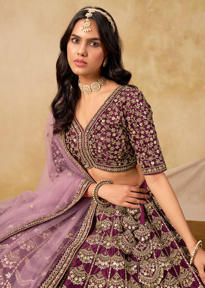Buy Now Wedding Festive Art Silk Purple Embroidered Lehenga Choli Online in US, UK, Canada, France, Germany, Sweden, Denmark, Ireland & Worldwide at Empress.