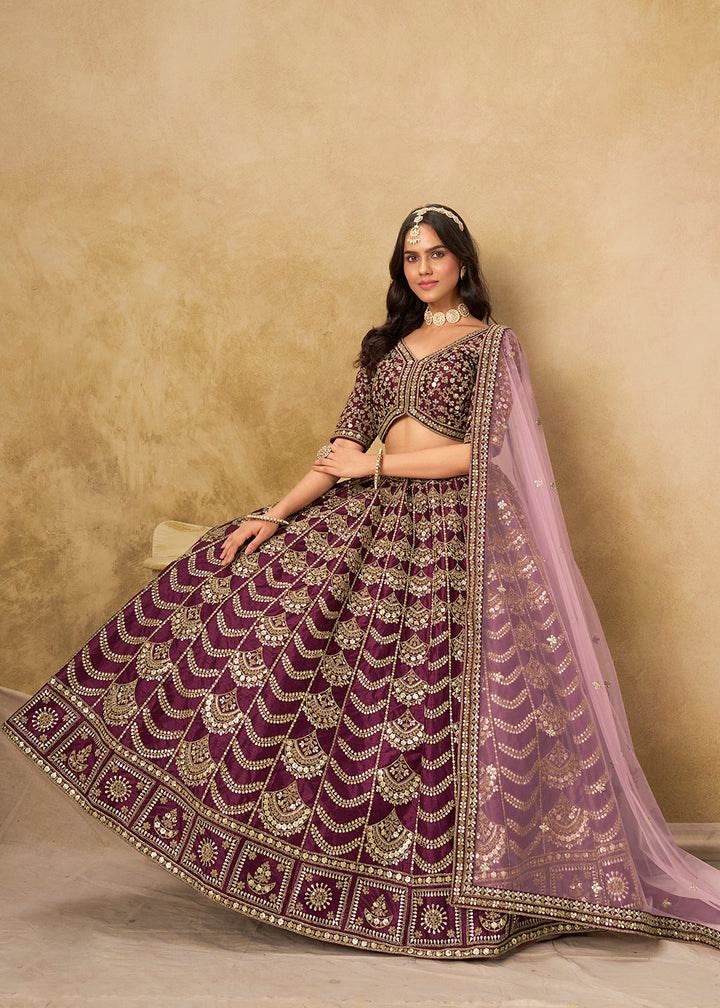 Buy Now Wedding Festive Art Silk Purple Embroidered Lehenga Choli Online in US, UK, Canada, France, Germany, Sweden, Denmark, Ireland & Worldwide at Empress.