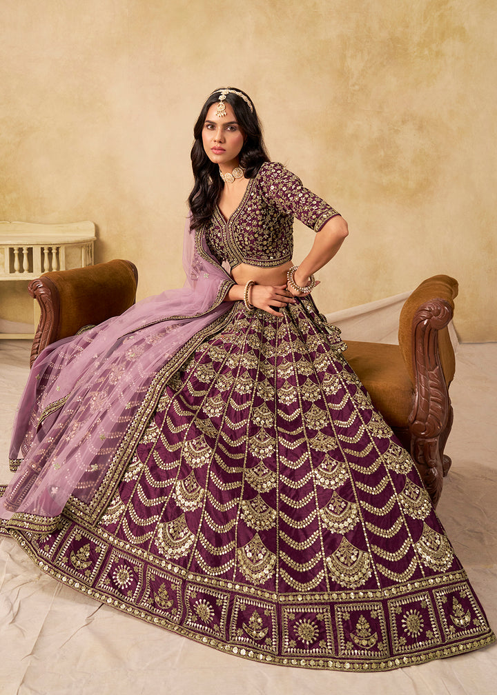 Buy Now Wedding Festive Art Silk Purple Embroidered Lehenga Choli Online in US, UK, Canada, France, Germany, Sweden, Denmark, Ireland & Worldwide at Empress.