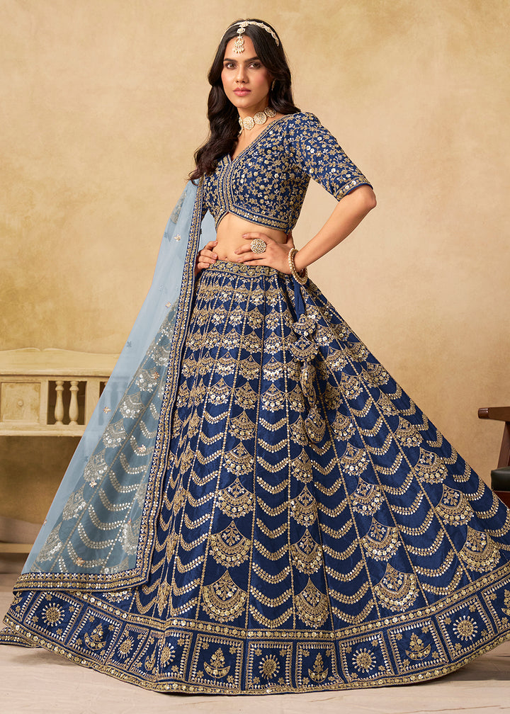 Buy Now Wedding Festive Art Silk Blue Embroidered Lehenga Choli Online in US, UK, Canada, France, Germany, Sweden, Denmark, Ireland & Worldwide at Empress.
