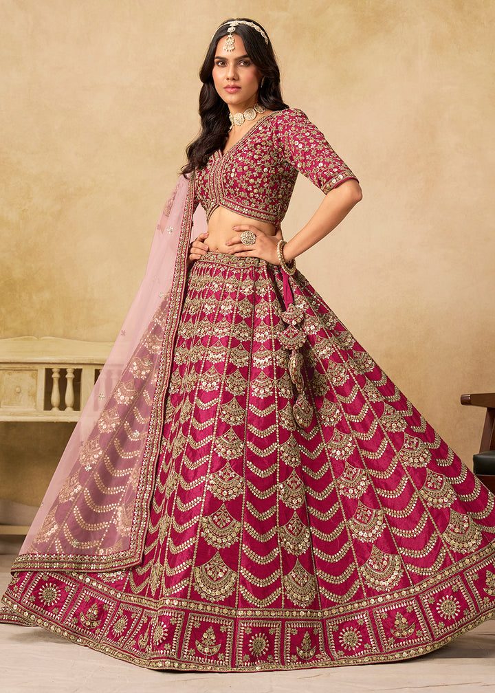 Buy Now Wedding Festive Art Silk Pink Embroidered Lehenga Choli Online in US, UK, Canada, France, Germany, Sweden, Denmark, Ireland & Worldwide at Empress.